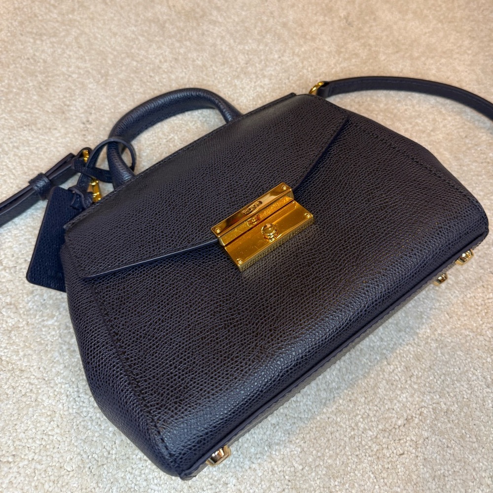 Tumi Navy Blue Pebbled Leather Mini Top Handle Crossbody Bag - Picture 4 of 10